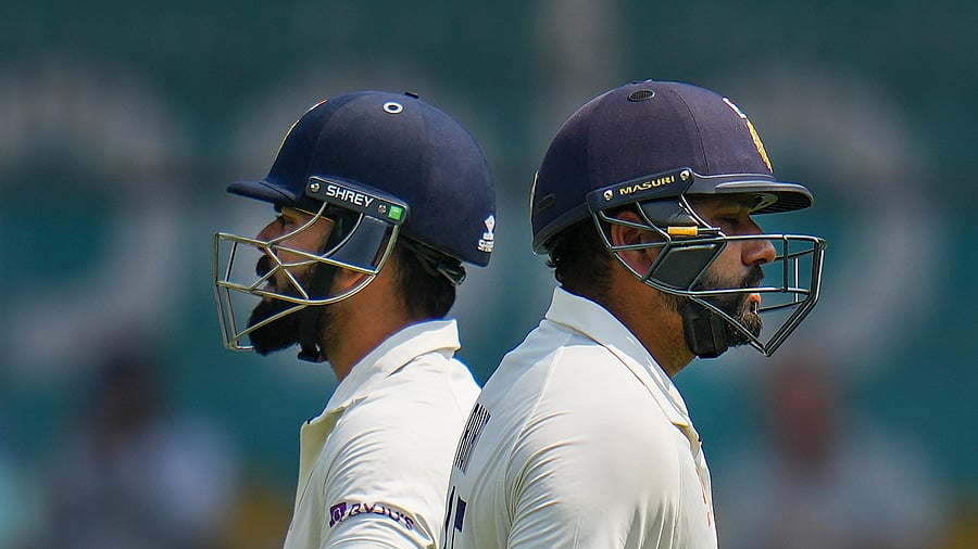 <div class="paragraphs"><p>Virat Kohli and Rohit Sharma during a test cricket match between India and Australia, at Holkar Cricket Stadium, in Indore, My 12, 2025.</p></div>