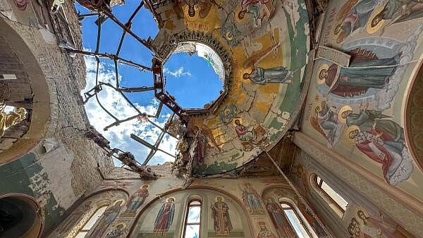 <div class="paragraphs"><p> view shows a church damaged by Russian military strikes, amid Russia's attack on Ukraine, in the frontline town of Kostyantynivka, Donetsk region, Ukraine.</p></div>
