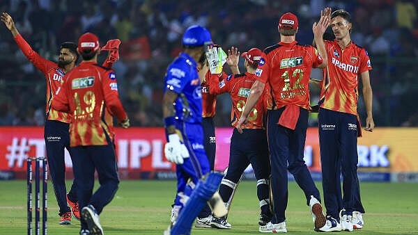 <div class="paragraphs"><p>Punjab Kings' bowler Marco Jansen celebrates the wicket of Mumbai Indians' batter Hardik Pandya during the Indian Premier League (IPL) 2025 cricket match between Mumbai Indians and Punjab Kings, in Jaipur, Monday, May 26, 2025. </p></div>