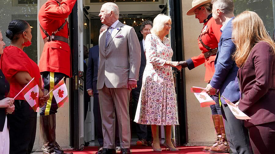 <div class="paragraphs"><p>Britain's King Charles and Queen Camilla, visits Canada House, Trafalgar Square, to mark 100 years since it opened in June 1925, in London, Britain</p></div>