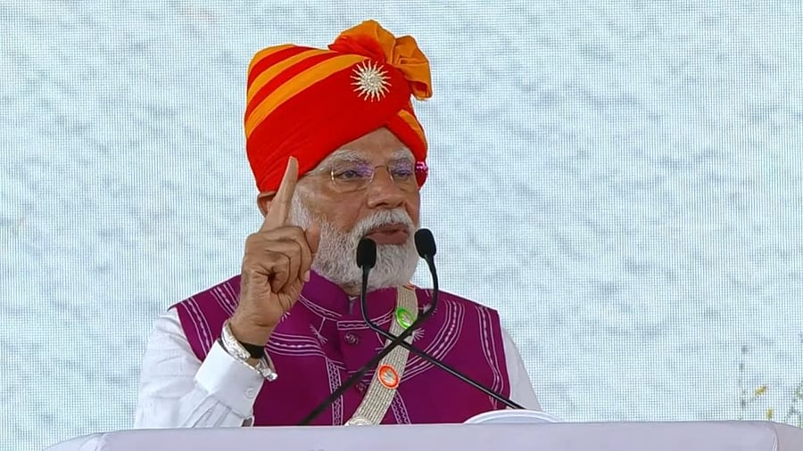 <div class="paragraphs"><p>PM Modi addresses a rally in Dahod, Gujarat, May 26, 2025.</p></div>