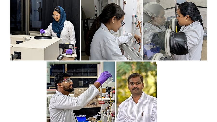 <div class="paragraphs"><p>Members of the P Thilagar group. (Clockwise from top left) Jusaina Eyyathiyil, Manvi Sharma, Gayathri L, P Thilagar, and Ranjithkumar.&nbsp;</p></div>