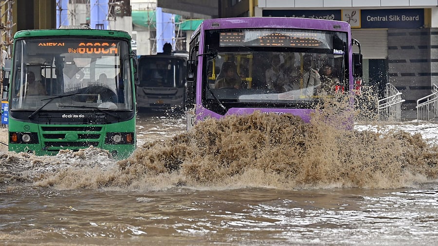 <div class="paragraphs"><p>Buses and heavy vehicles were submerged in last week’s rains at Silk Board Junction.</p></div>