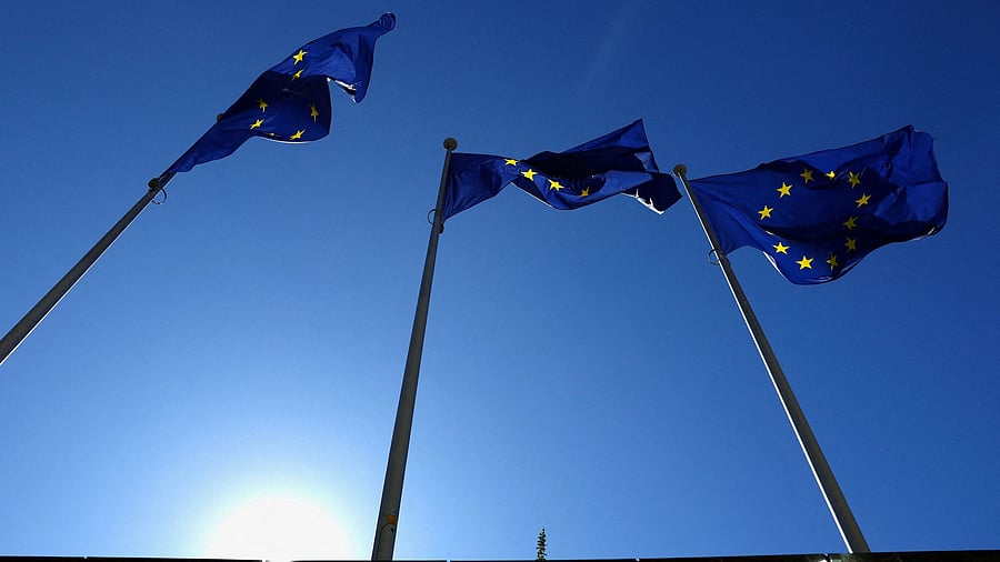 <div class="paragraphs"><p>European Union flags flutter outside the EU Commission headquarters in Brussels, Belgium.</p></div>