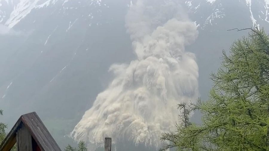 <div class="paragraphs"><p>Mud and rocks slide down a mountain after a glacier partially collapsed covering most of the village of Blatten, Switzerland May 28, 2025, in this screen grab taken from a handout video.</p></div>