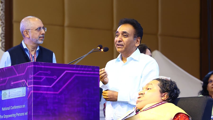 Rajesh Aggarwal (the speaker), Secretary, DEPwD, at the ‘AI for All' event in Bengaluru on Friday. DH PHOTO