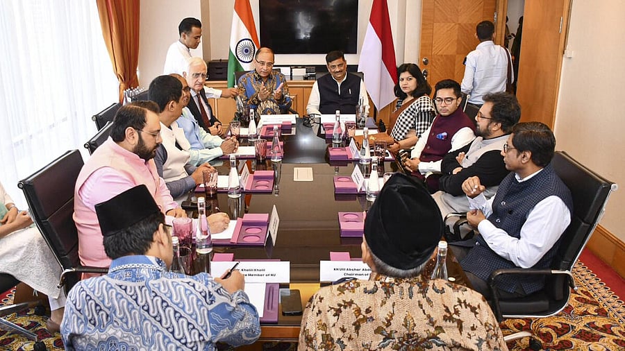 <div class="paragraphs"><p>In this image posted by @IndianEmbJkt via X on May 30, 2025, an all-party delegation including JD(U) MP Sanjay Jha, Congress leader and former external affairs minister Salman Khurshid, BJP MPs Aparajita Sarangi, Brij Lal, Pradan Baruah and Hemang Joshi, TMC MP Abhishek Banerjee, CPI(M) leader John Brittas and former ambassador Mohan Kumar with Ambassador of India to Indonesia Sandeep Chakravorty during a meeting with Chairman of the Nahdlatul Ulama Executive Board (PBNU) Ulil Abshar Abdalla and others, in Jakarta, Indonesia.</p></div>