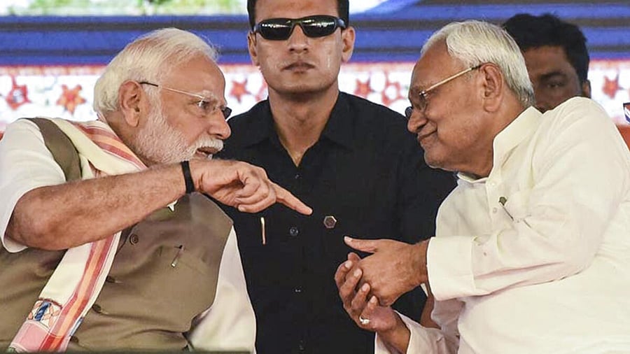 <div class="paragraphs"><p> Prime Minister Narendra Modi and Bihar Chief Minister Nitish Kumar during a public meeting, in Rohtas district, Bihar, Friday, May 30, 2025. </p></div>