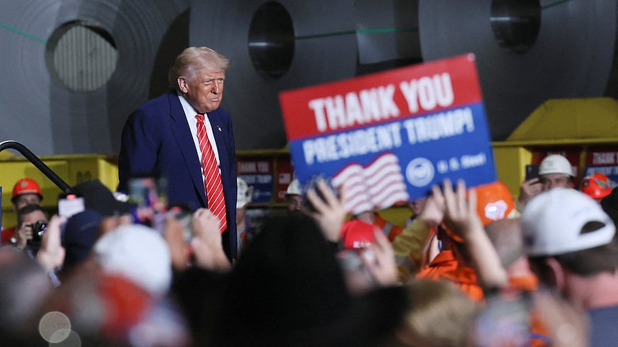 <div class="paragraphs"><p>US President Donald Trump looks on during a visit at US Steel Corporation–Irvin Works in West Mifflin, Pennsylvania, May 30, 2025.</p></div>