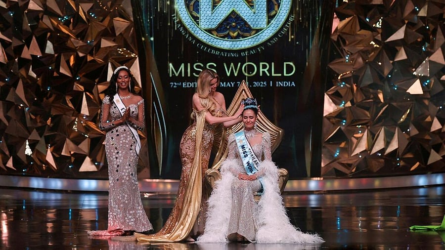 <div class="paragraphs"><p>Thailand's Opal Suchata Chuangsri reacts after being crowned Miss World by last year's Miss World winner, Czech Republic's Krystyna Pyszkova, at the 72nd Miss World finale in Hyderabad, India, May 31, 2025.</p></div>