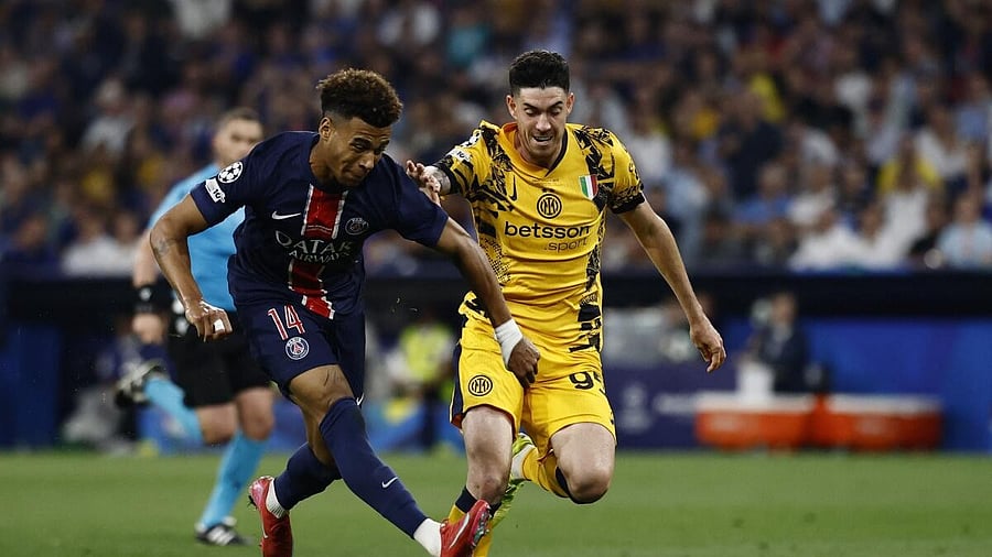 <div class="paragraphs"><p>Paris St Germain's Desire Doue scores their third goal.</p></div>