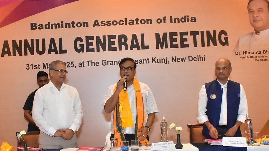 <div class="paragraphs"><p>BAI President Dr Himanta Biswa Sarma along with Secretary Sanjay Mishra and Treasurer Arun Lakhani during the Annual General Body Meeting in Delhi.</p></div>