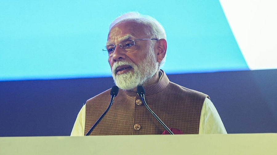 <div class="paragraphs"><p>In this image via PMO on June 2, 2025, Prime Minister Narendra Modi addresses a gathering during International Air Transport Association’s 81st Annual General Meeting, in New Delhi.</p></div>
