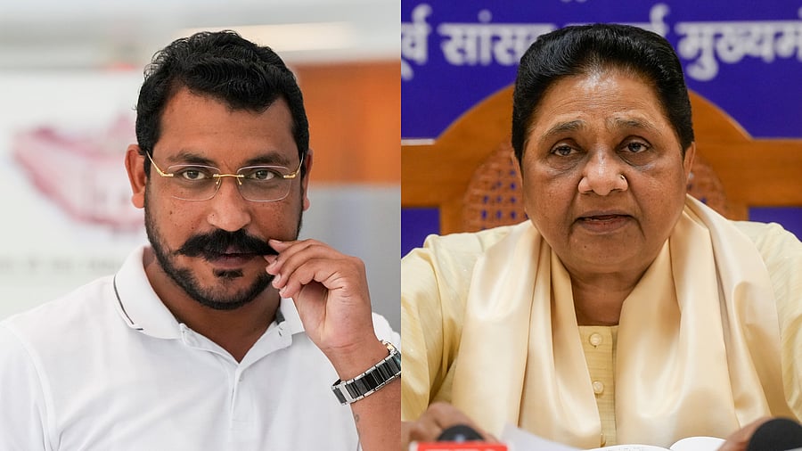 <div class="paragraphs"><p>Image showing Chandrashekhar Azad 'Ravan' (L) and Mayawati (R).</p></div>