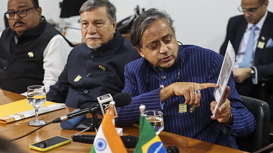 <div class="paragraphs"><p>A multi-party delegation of India, led by Congress MP Shashi Tharoor, during a meeting with Ambassador Celso Amorim, Head Adviser to the President of Brazil, in Brazil. </p></div>