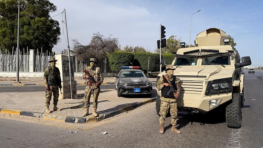 <div class="paragraphs"><p>Members of the 444 Brigade of the Libyan Army, a unit serving the Government of National Unity (GNU) and Prime Minister Abdulhamid al-Dbeibah, stand guard at Abu Salim area, in Tripoli, Libya, May 13, 2025. </p></div>