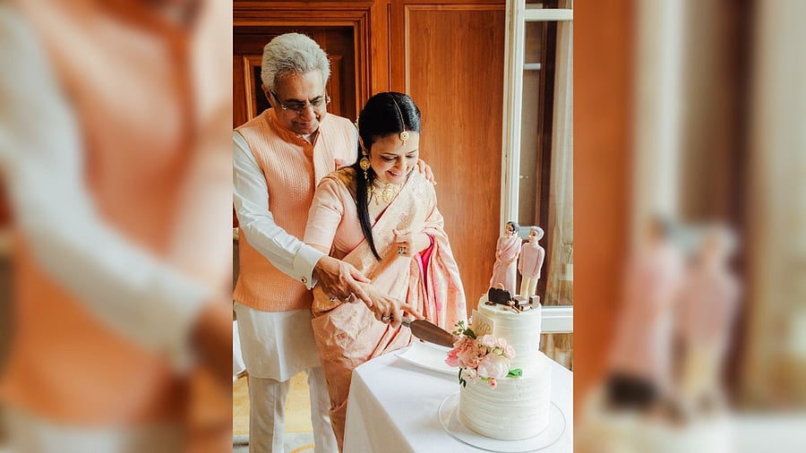 <div class="paragraphs"><p>Mahua Moitra and BJD leader Pinaki Misra during their wedding.&nbsp;</p></div>