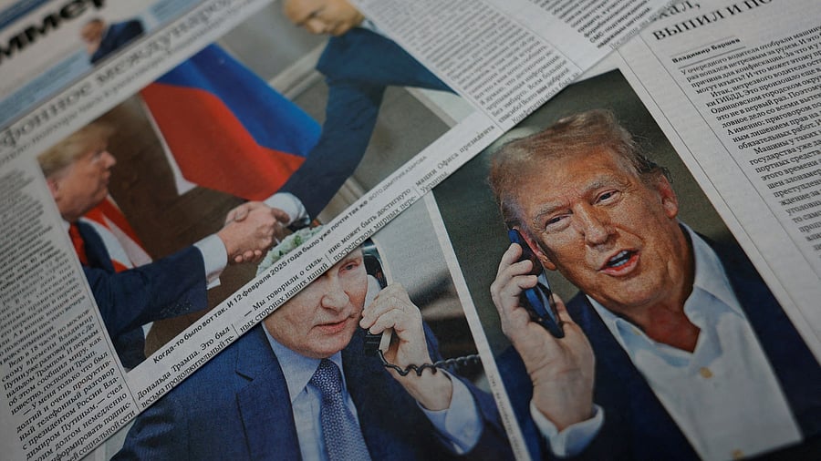 <div class="paragraphs"><p>Daily newspapers with covers, dedicated to the recent phone call of Russian President Vladimir Putin and US President Donald Trump</p></div>