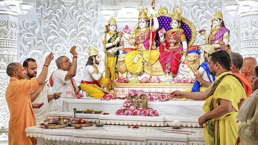 <div class="paragraphs"><p>Uttar Pradesh Chief Minister Yogi Adityanath attends the consecration ceremony of Shri Ram Darbar and other deity idols at the Shri Ram Janmabhoomi temple, in Ayodhya, Thursday, June 5, 2025.</p></div>