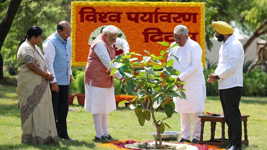 <div class="paragraphs"><p>Prime Minister Narendra&nbsp;planted a sapling at the Bhagwan Mahavir Vanasthali Park here on World Environment Day (June 5) in Delhi.</p></div>