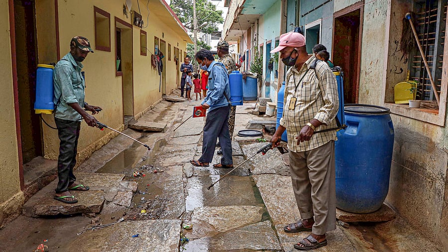 <div class="paragraphs"><p>BBMP workers fumigate residential streets to control the spread of dengue. </p></div>