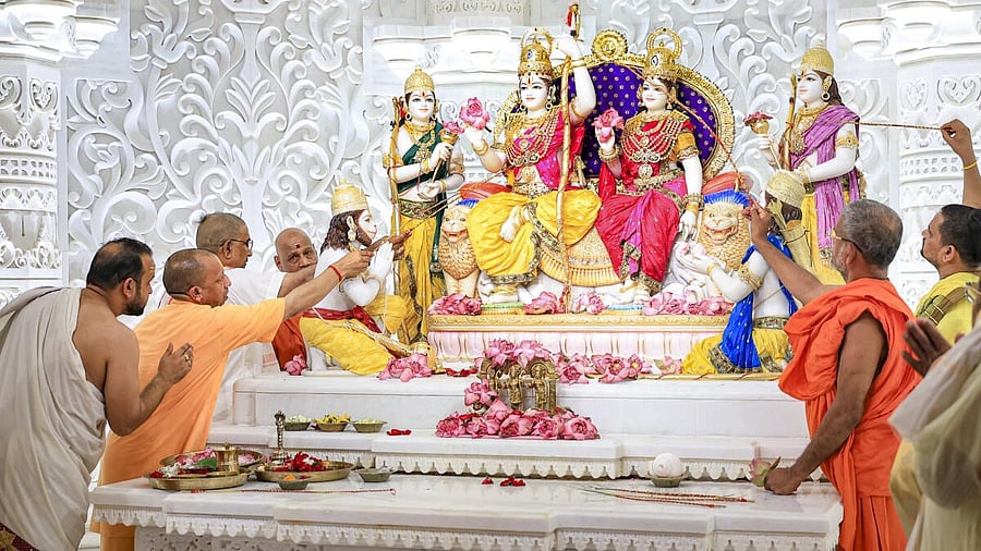 <div class="paragraphs"><p>Uttar Pradesh Chief Minister Yogi Adityanath attends the consecration ceremony of Shri Ram Darbar and other deity idols at the Shri Ram Janmabhoomi temple, in Ayodhya, Thursday, June 5, 2025.</p></div>