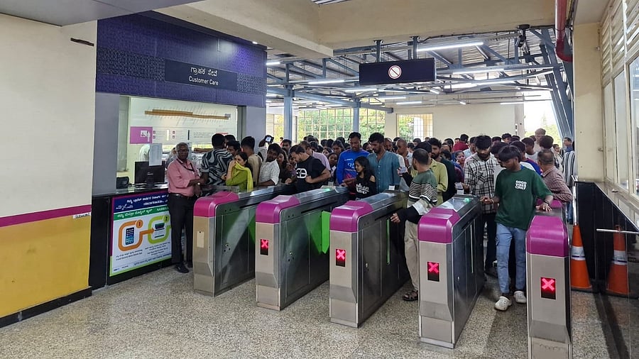 <div class="paragraphs"><p>Passengers arriving at the MG Road station on Wednesday.</p></div>