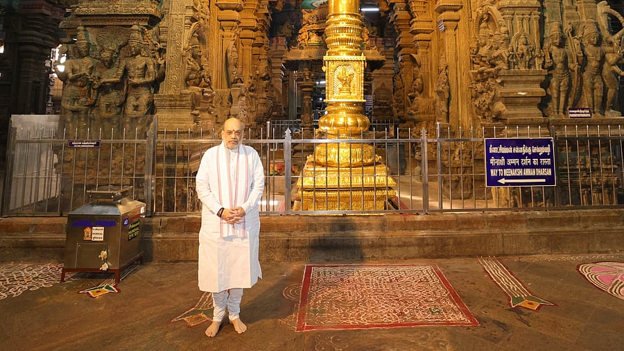 <div class="paragraphs"><p>Amoy Shah at the Meenakshi temple in Madurai, June 8, 2025.</p></div>