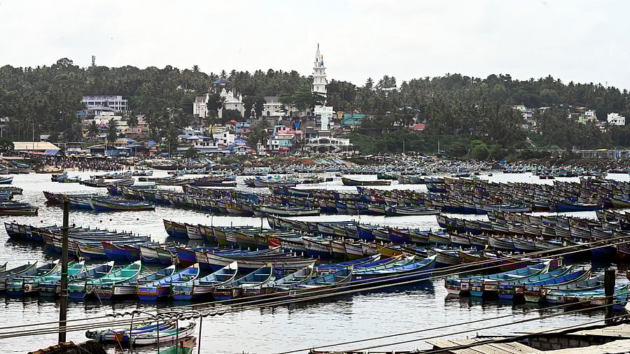 <div class="paragraphs"><p>File Photo: Fishing boats anchored at the Vizhinjam harbour due to trawling ban, in Thiruvananthapuram.</p></div>