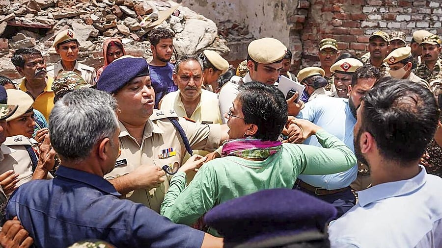 <div class="paragraphs"><p>LoP in Delhi Assembly Atishi during a visit to the Bhoomiheen jhuggi-jhopri (JJ) camp, at Kalkaji, in New Delhi, Tuesday, June 10, 2025.</p></div>