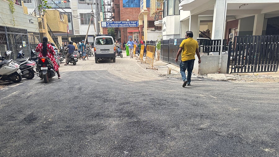 <div class="paragraphs"><p>A road near a school in&nbsp;Babusapalya was repaired on Tuesday. </p></div>
