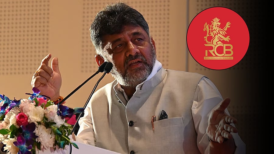 <div class="paragraphs"><p>Image showing Karnataka Dy CM D K Shivakumar and the RCB logo.</p></div>