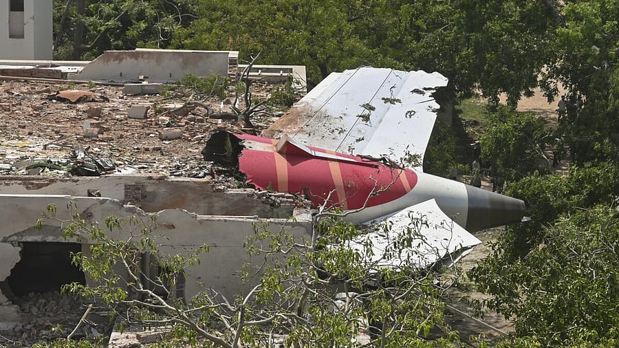 <div class="paragraphs"><p>A damaged part of the Boeing 787 Dreamliner flight that crashed moments after taking off from Ahmedabad airport. </p></div>