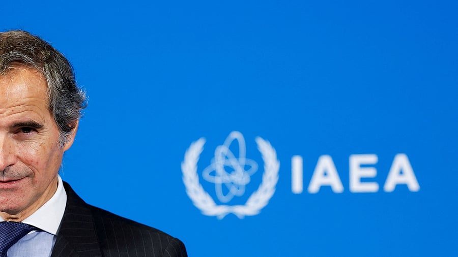 <div class="paragraphs"><p>IAEA Director General Rafael Grossi holds a news conference after the first day of the agency's quarterly Board of Governors meeting at the IAEA headquarters in Vienna, Austria</p></div>