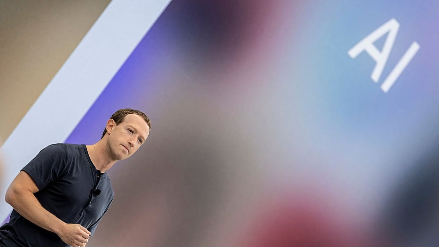 <div class="paragraphs"><p>FILE PHOTO: Meta CEO Mark Zuckerberg delivers a speech, as the letters AI for artificial intelligence appear on screen, at the Meta Connect event at the company's headquarters in Menlo Park, California, US.</p></div>