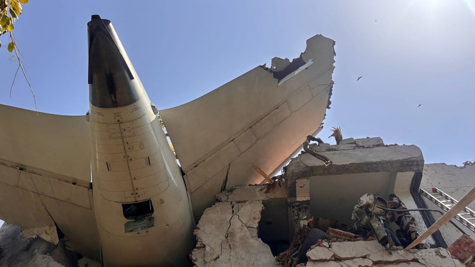 <div class="paragraphs"><p>A view shows the rear of an Air India plane following its crash, in Ahmedabad, India, June 12, 2025. </p></div>