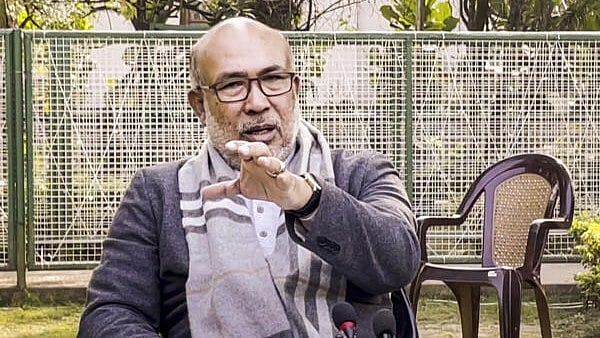 <div class="paragraphs"><p>Former Manipur Chief Minister N. Biren Singh addresses a press conference.&nbsp;</p></div>