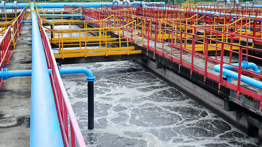 <div class="paragraphs"><p>Water treatment facility with large pools of water Cleaning construction for a sewage treatment.</p></div>