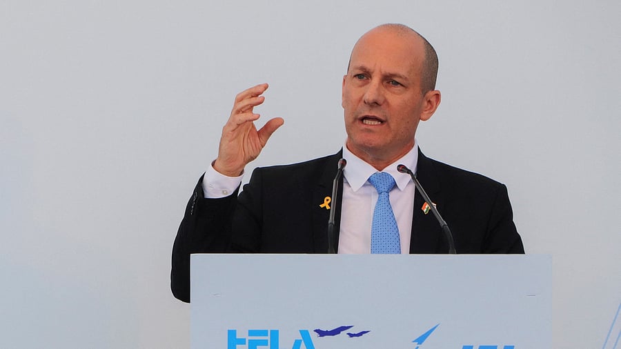<div class="paragraphs"><p>Israeli ambassador Reuven Azar gestures while speaking at the inauguration ceremony of Hela Systems in Hyderabad, India.</p></div>