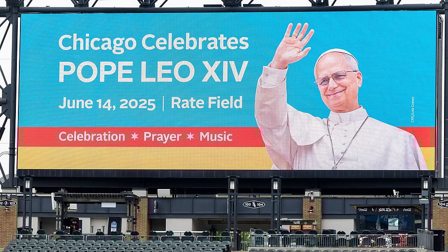 <div class="paragraphs"><p>A sign for the public celebration is displayed ahead of the event hosted by the Chicago White Sox and the Archdiocese of Chicago for the election of Pope Leo XIV, featuring a mass at Rate Field in Chicago, Illinois, US, June 14, 2025. REUTERS/Carlos Osorio</p></div>