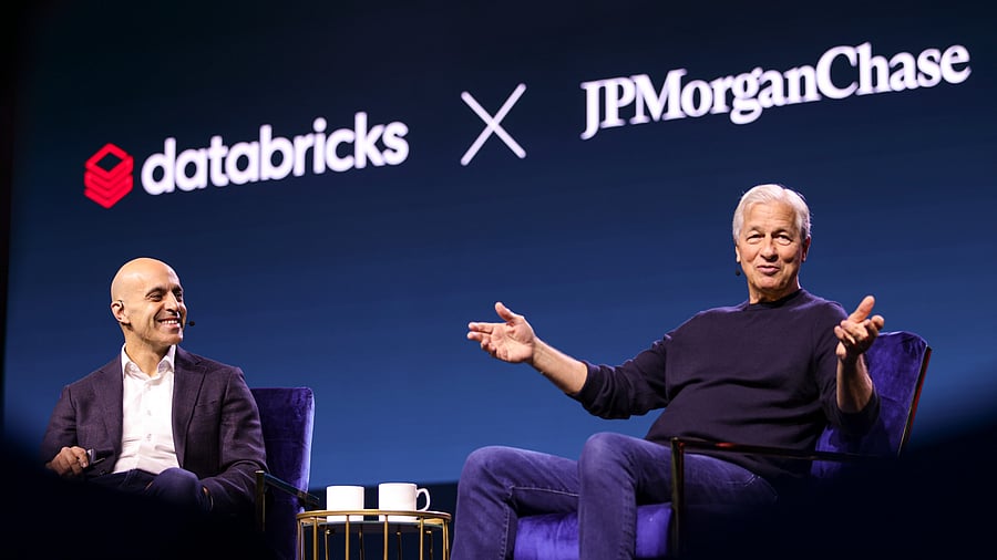 <div class="paragraphs"><p>In this image via Databricks, Databricks CEO Ali Ghodsi and JPMorgan Chase CEO Jamie Dimon during the Databricks Data + AI Summit 2025, in San Francisco, US. </p></div>