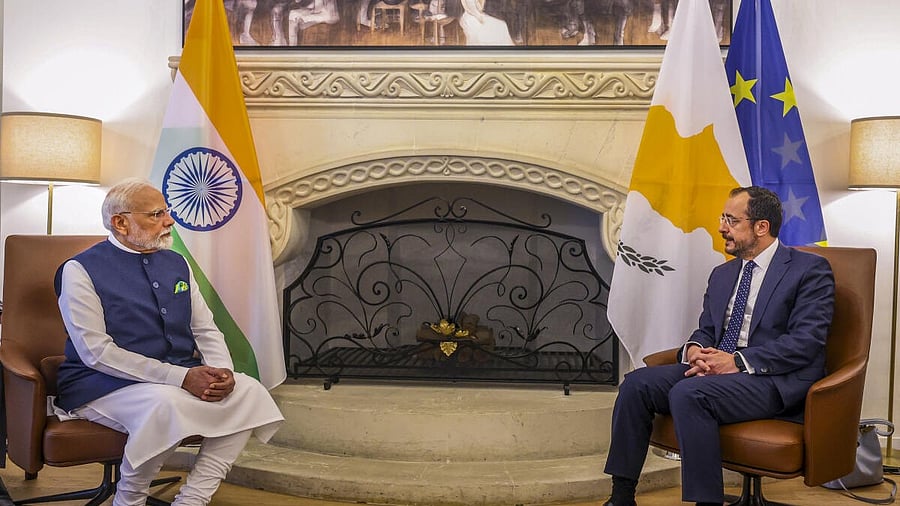<div class="paragraphs"><p>Prime Minister Narendra Modi during a meeting with President of Cyprus Nikos Christodoulides, in Cyprus.</p></div>