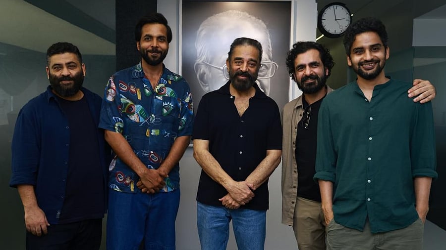 <div class="paragraphs"><p>Kamal Haasan with the <em>Stolen</em> cast and crew.</p></div>