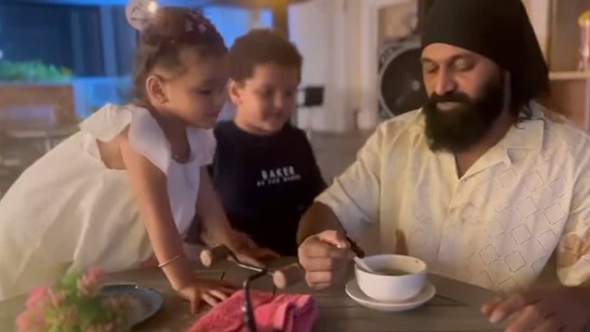 <div class="paragraphs"><p>Rishab Shetty with his kids, Ranvit and Raadya.</p></div>