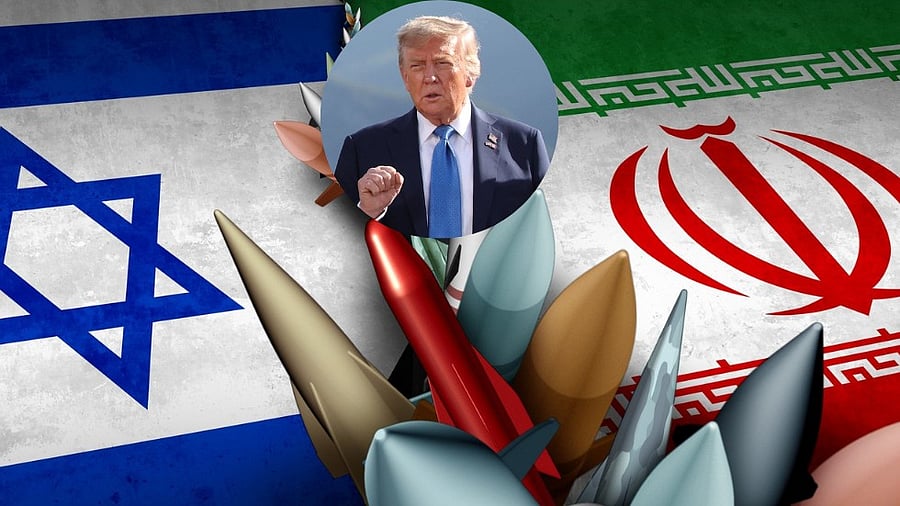 <div class="paragraphs"><p>Representative image of Israeli and Iranian flags. </p><p>Inset: US President Donald Trump</p></div>