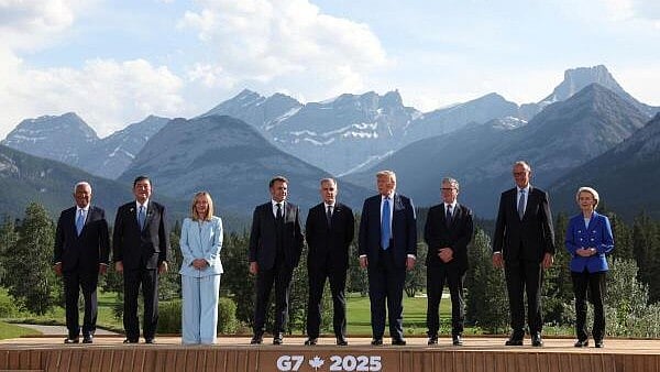 <div class="paragraphs"><p>(left to right) European Council President Antonio Costa, Japan's Prime Minister Shigeru Ishiba, Italian Prime Minister Giorgia Meloni, French President Emmanuel Macron, Canada's Prime Minister Mark Carney, US President Donald Trump, British Prime Minister Keir Starmer, German Chancellor Friedrich Merz and European Commission President Ursula von der Leyen pose for a family photo during the G7 Summit, in Kananaskis, Alberta, Canada.</p></div>
