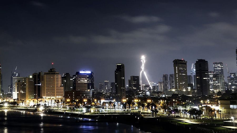 <div class="paragraphs"><p>An interceptor flies in the sky as missiles from Iran are fired to Israel, as seen from Tel Aviv, Israel, June 17, 2025.</p></div>