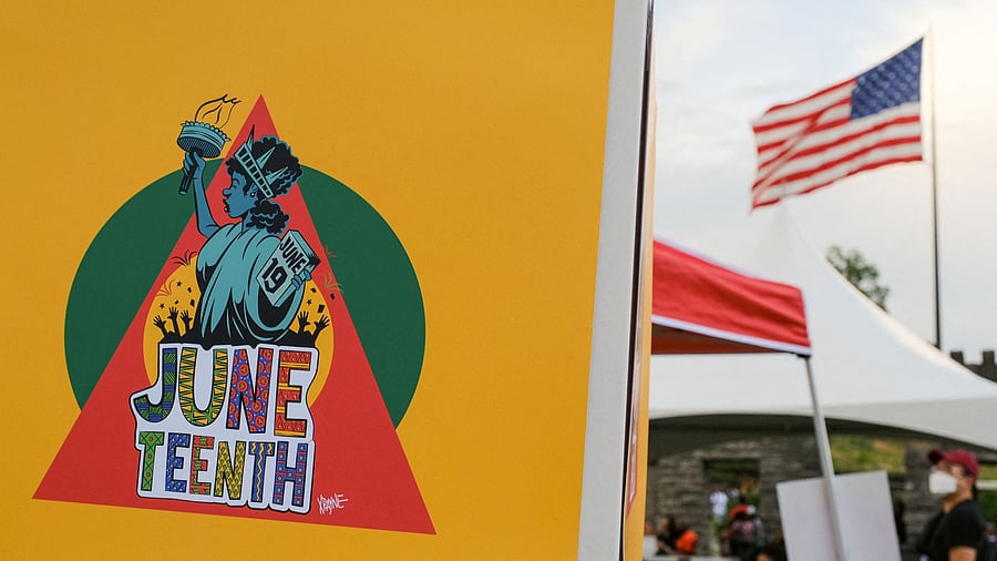 <div class="paragraphs"><p>People attend an event to mark Juneteenth, which commemorates the end of slavery in Texas, over two years after the 1863 Emancipation Proclamation freed slaves elsewhere in the U.S., in Nashville, Tennessee, U.S.</p></div>