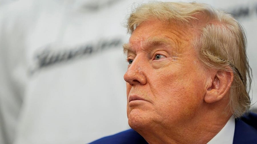 <div class="paragraphs"><p>U.S. President Donald Trump looks on during a meeting in the Oval Office of the White House in Washington, DC, US.</p></div>
