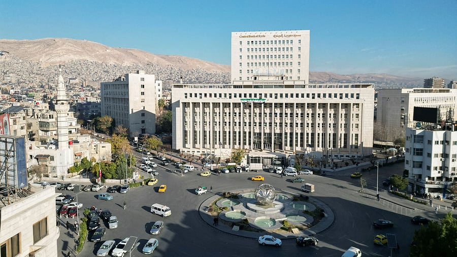 <div class="paragraphs"><p>A drone view shows the Syrian central bank</p></div>